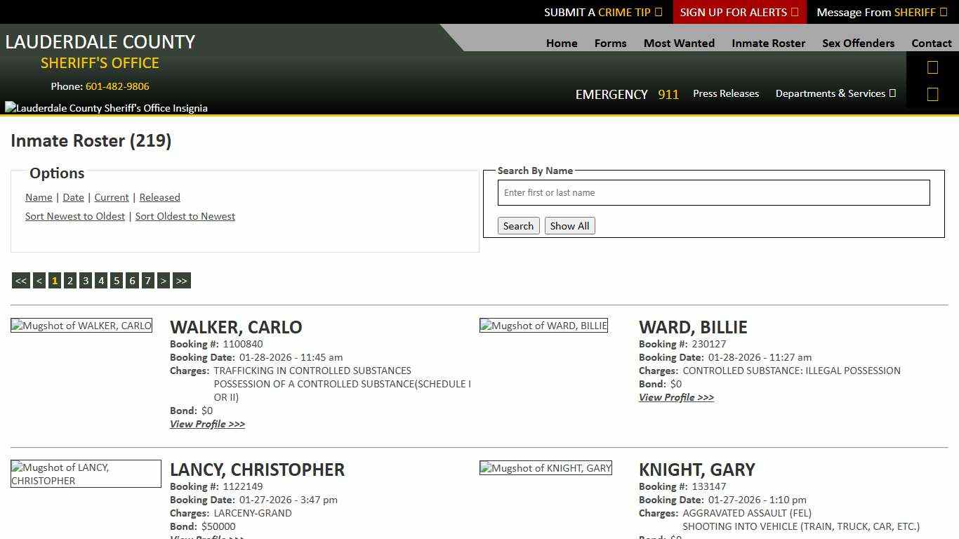 Inmate Roster - Current Inmates Booking Date Descending - Lauderdale County Sheriff